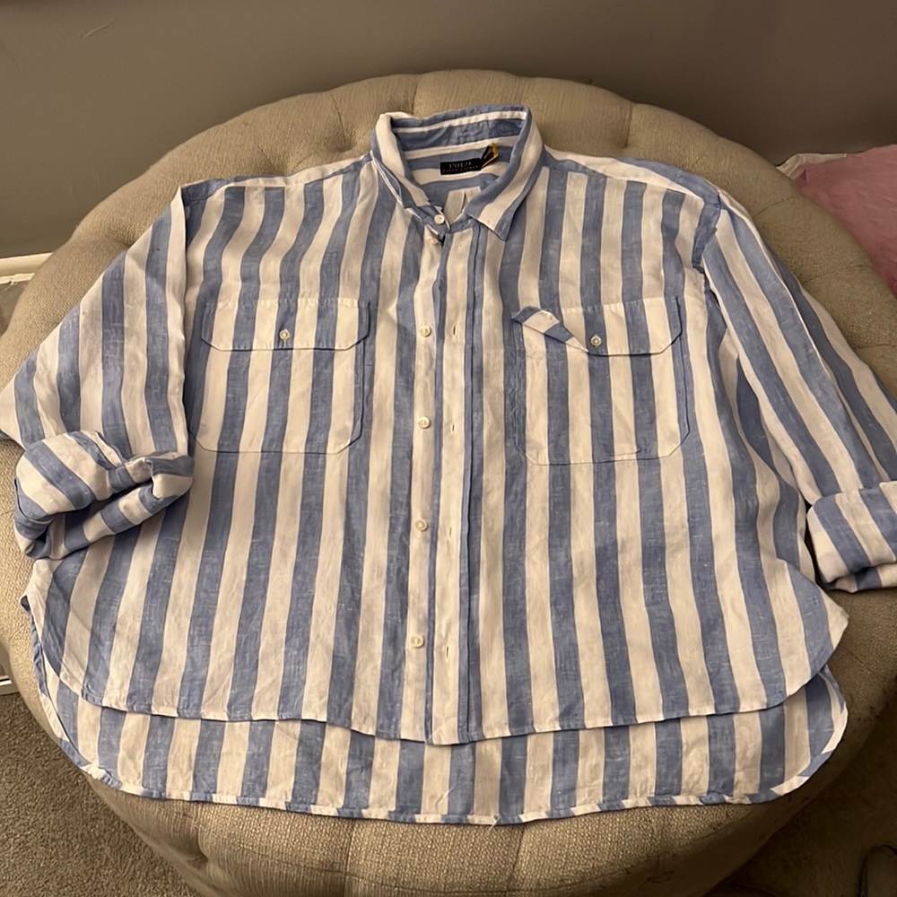 Polo Ralph Lauren Linen Boxy Cropped Button Down - SIZE XL